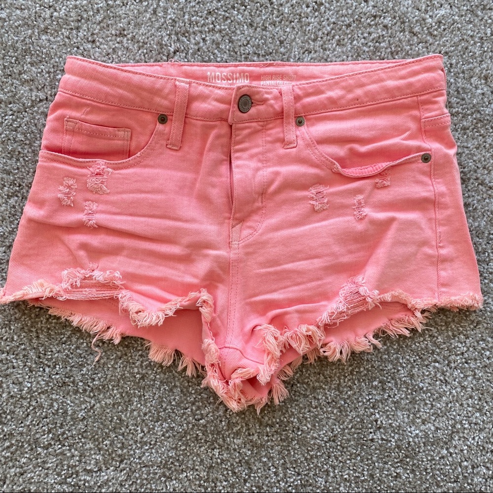 Pink distressed shorts